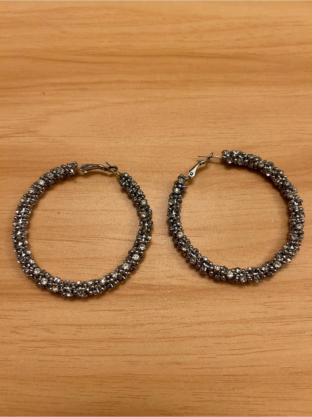 Bebe Rhinestone Cluster Hoop Earrings 2.5" - Silver Y2K Bling